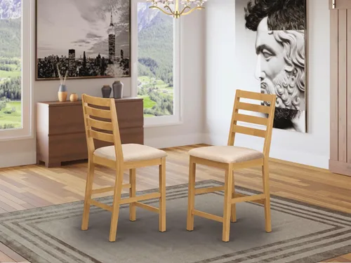 Miniatura 2 de East West Furniture CFS-OAK-C - Taburetes de bar con altura de mostrador de café, sillas de madera tapizadas de tela de lino, juego de 2, roble