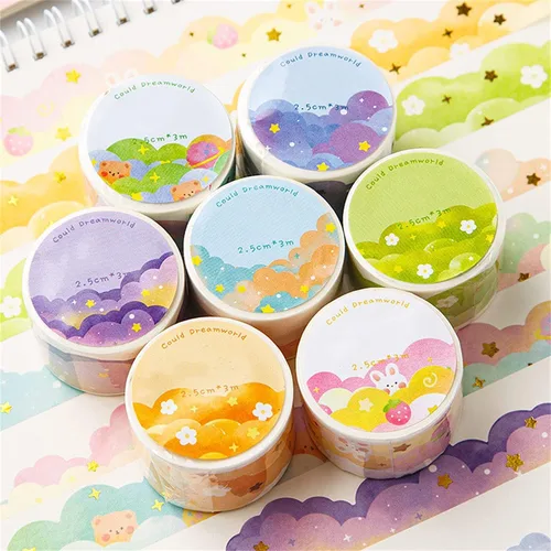 Miniatura 2 de Juego de 8 rollos de cinta Washi, Dream Clouds cinta decorativa de lámina dorada, cinta adhesiva decorativa para álbumes de recortes, artes
