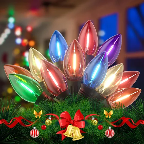 Zuske Luces de Navidad de 25 pies para exteriores, luces de Navidad multicolor C9 con 25 bombillas LED de colores, impermeables y conectables para