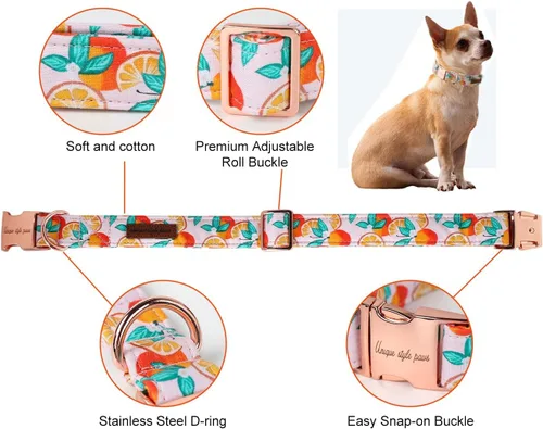 Miniatura 2 de Unique style paws - Collar para perro con hebilla de metal, naranja, duradero, lindo collar para perros pequeños, medianos y grandes