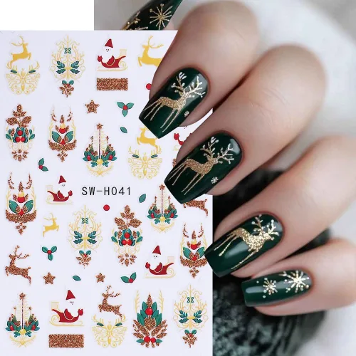 Miniatura 3 de Calcomanías de uñas de Navidad, calcomanías de uñas de invierno 3D, autoadhesivas, coloridas, cadena de luces, árbol de Navidad, reno, diseño