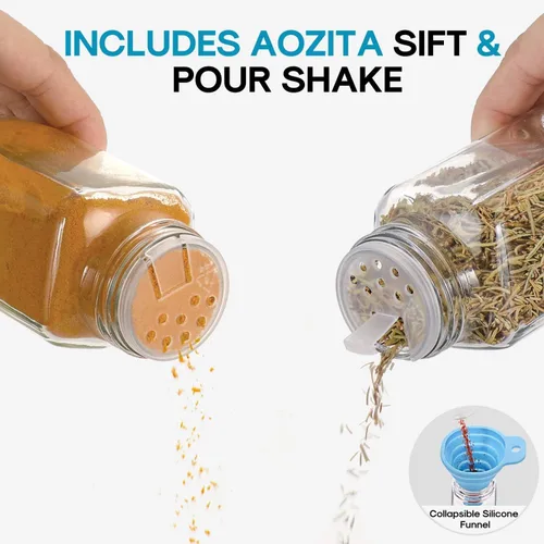 Miniatura 4 de AOZITA 24 frascos de vidrio para especias con etiquetas - botellas cuadradas vacías para especias de 4 onzas, recipientes, recipiente