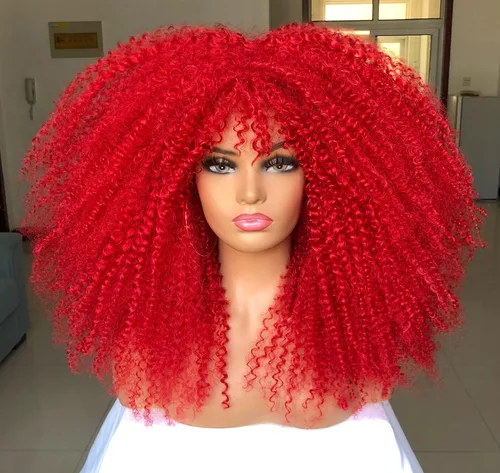 Miniatura 9 de Sweece - Peluca afro larga y rizada con flequillo para mujeres negras, peluca de cabello rizado de 17 pulgadas (17 pulgadas, negro)