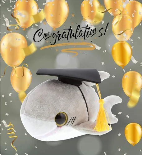 Miniatura 6 de DolliBu Big Eye Shark - Peluche de graduación de tiburón – Lindo juguete de peluche de regalo de graduación, peluche de tiburón de graduación