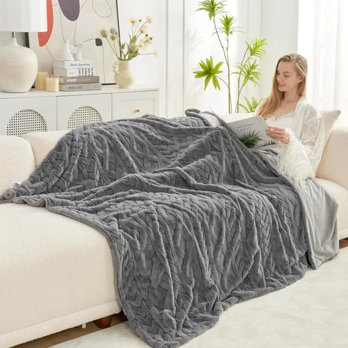 Miniatura 21 de Cozy Bliss - Manta decorativa de piel sintética, de jacquard, mullida, afelpada, suave, gruesa y de verano, para sofá, sala de estar y dormitorio
