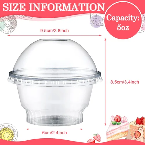 Miniatura 2 de Dingion Juego de 200 tazas de plástico transparente de 5 onzas para postres a granel con tapas de cúpula, vasos de frutas desechables para helado