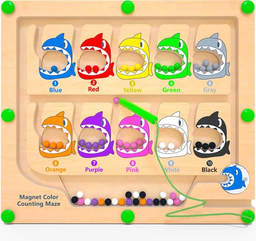 Laberinto magnético de color y número, juguetes Montessori de conteo y emparejamiento, tablero de juego de laberinto magnético de madera, juguetes