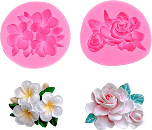 Paquete de 2 moldes de silicona para fondant de flores Gardenia Plumeria Rubra para dulces, chocolate, herramientas de hornear, galletas, pasta,
