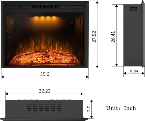 Miniatura 3 de Insertos de chimenea eléctrica de 36 pulgadas, calentador eléctrico de pared empotrado y construido con sonido crepitante de fuego, luz superior