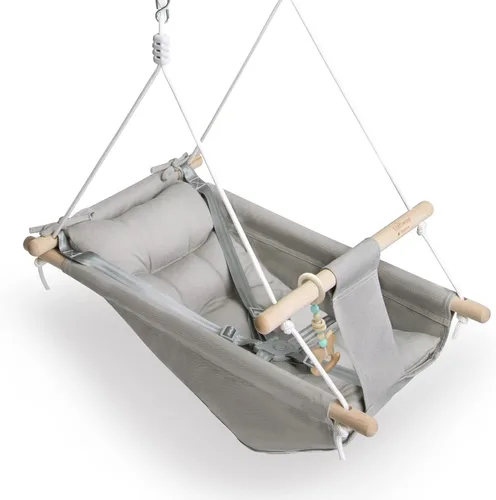 Columpio para bebé interior y exterior, columpio de hamaca de lona para bebé a niño pequeño con un asiento cómodo, juguete de madera tipo macarrón,