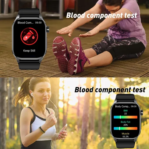 Miniatura 5 de Reloj inteligente para hombres y mujeres, pantalla AMOLED a color de 2.04 pulgadas, frecuencia cardíaca 24/7, oxígeno en sangre, presión arterial