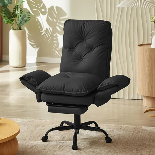 Miniatura 7 de Bestier Silla de oficina con patas cruzadas con reposapiés, silla cruzada de respaldo alto con reposabrazos y ruedas reversibles, silla de oficina