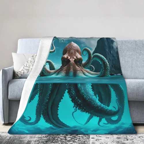 Miniatura 5 de Manta de pulpo para adultos, mullida, ligera, súper suave, cálida y acogedora, manta de franela de felpa para decoración de cama, sofá o silla, 60 x