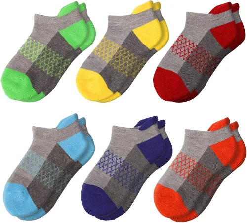 Comfoex Calcetines para niños 6 pares de calcetines deportivos de tobillo medio acolchado calcetines de corte bajo para niños pequeños y grandes