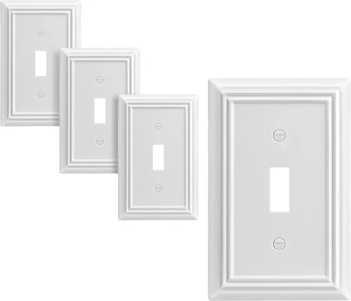 DEWENWILS Paquete de 4 placas de pared de palanca, cubiertas metálicas para interruptores de luz con acabado blanco, placas frontales de servicio