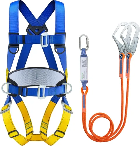 Arnés de protección contra caídas de cuerpo completo universal con anillo en D dorsal y piernas con hebilla de acoplamiento, arnés para techos,