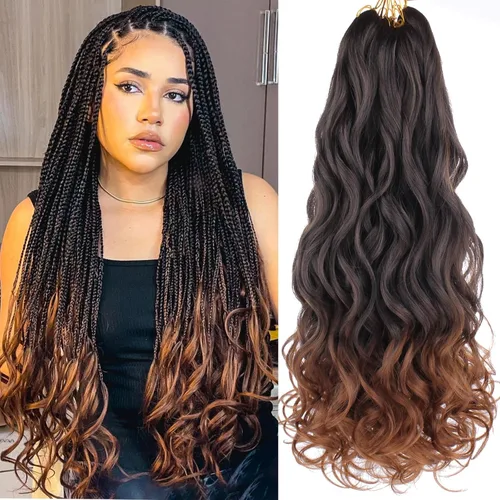 Miniatura 82 de COOKOO 9 paquetes de cabello rizado francés trenzado de 18 pulgadas, suave y flexible, cabello trenzado de alta calidad, rizos franceses, extensión
