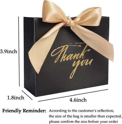 Miniatura 3 de DECHISY Paquete de 24 bolsas pequeñas de regalo de agradecimiento, bolsas de regalo de fiesta, cajas con lazo dorado, bolsas de regalo de papel Negro
