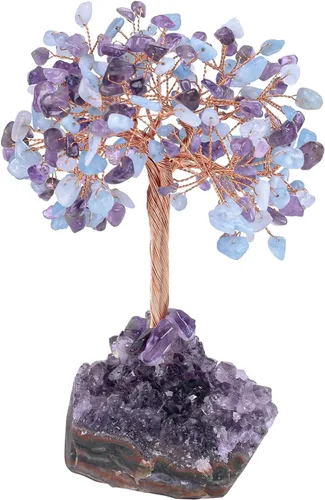 Miniatura 10 de rockcloud Árbol de dinero con piedra de cristal de cuarzo rosa natural con base de racimo de cristal de cuarzo amatista, árbol bonsái, Feng Shui