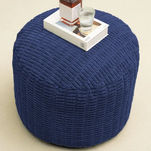Miniatura 10 de Puf otomano redondo de relleno para reposapiés, cojín otomano de almacenamiento, pufs de piel sintética con relleno de trozos de espuma, silla