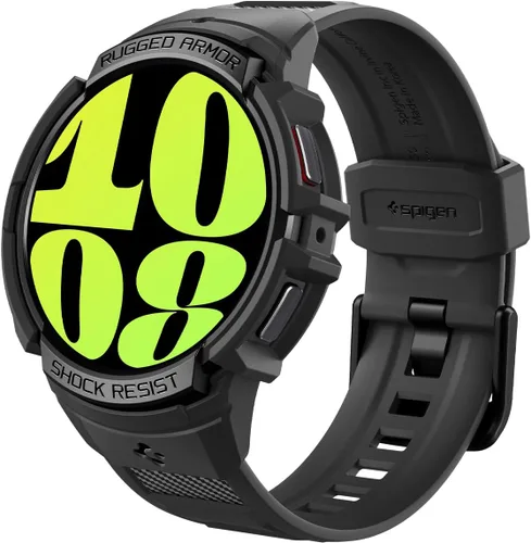 Spigen Rugged Armor Pro - Funda diseñada para Samsung Galaxy Watch 6 de 1.732 in con banda protectora de TPU con correa (2023), color negro