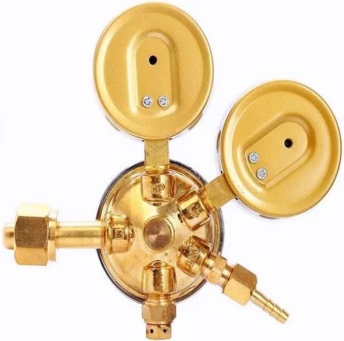 Miniatura 4 de 2 reguladores de gas de soldadura duales, oxígeno (CGA-540) y acetileno (CGA-510) Combo de medidores de latón de dos piezas compatible con kits