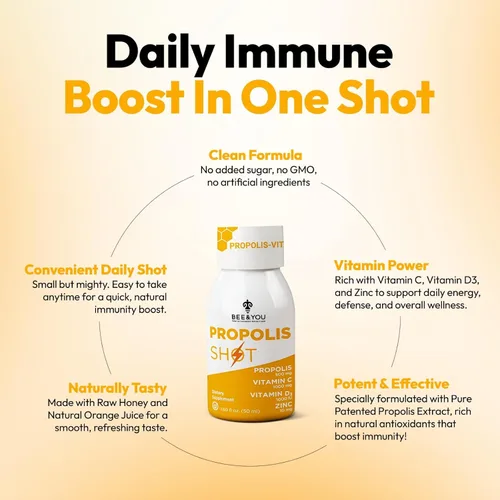 Miniatura 2 de BEE and You - Suplemento de propóleos 100% natural de apoyo inmunológico, antioxidantes, vitamina C, VIT D3, zinc, jugo de naranja, miel cruda, 1.69
