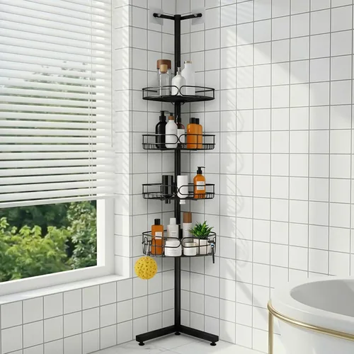 Organizador de ducha de pie, organizador de baño de altura ajustable de 4 niveles, poste de 6 secciones, estante de pie resistente para ducha, sin