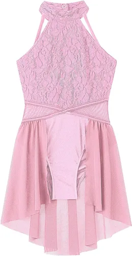 Miniatura 15 de Vestido de ballet lírico para niñas y niñas, sin mangas, encaje floral, leotardo contemporáneo, moderno disfraz de baile