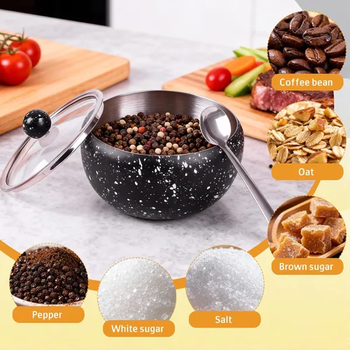 Miniatura 6 de holoith Recipiente de azúcar con tapa de vidrio y cuchara, 16 onzas, patrón de copo de nieve, tazón de azúcar de acero inoxidable para estación