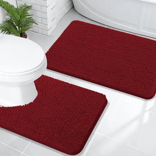 Miniatura 12 de OLANLY Juego de alfombras de baño de 2 piezas, alfombras de baño de chenilla suave y absorbente y alfombra de contorno en forma de U para inodoro