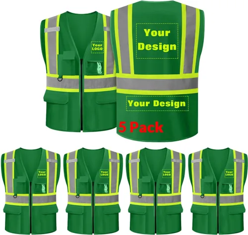 Miniatura 17 de Chaleco de seguridad personalizable con logotipo con 5 bolsillos y cremallera reflectante de alta visibilidad clase 2 ropa de trabajo al aire libre