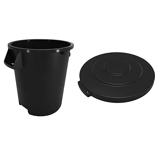 Paquete de Carlisle FoodService Products Bronco Black - Contenedor de basura redondo de 10 galones + tapa redonda Carlisle FoodService Products