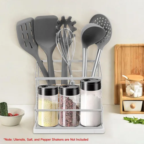 Miniatura 2 de Soporte para utensilios para encimera de cocina, soporte de utensilios de metal para saleros y pimenteros para encimera de cocina, almacenamiento