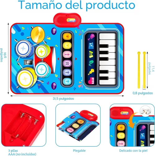 Miniatura 4 de Juguetes de bebé para niños de 1 año: Alfombra musical para bebés Juguetes para niños pequeños de 1 a 2 años - Piano y tambor de 2 en 1 Alfombra