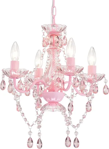 LaLuLa Mini Lámpara de Araña con Cristales de Acrílico Lámpara de Araña Rosa de 4 Luces Lámparas de Araña Modernas para Dormitorio y Habitación de