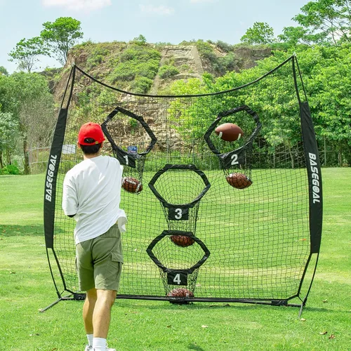 Miniatura 3 de BaseGoal Redes de fútbol de 8 x 8 pies para lanzar, objetivo de fútbol, equipo de entrenamiento de mariscal de campo con 4 bolsillos para mejorar