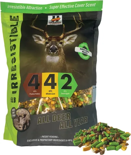 Herron Outdoors 4-4-2 Alimento para ciervos con proteína de manzana dulce, atractor de ciervos con maíz entero y pellet de proteína de manzana