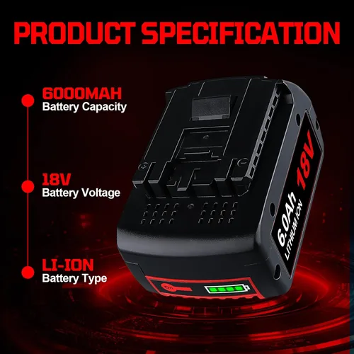 Miniatura 2 de VANON Paquete de 2 baterías de iones de litio BAT609 6000mAh de repuesto para batería Bosch de 18 V BAT618 BAT609 BAT622 BAT609G BAT618G BAT619