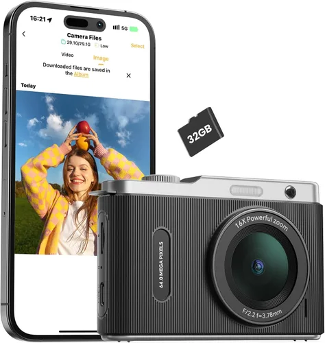 Miniatura 10 de Cámara digital para niños con lente dual de conmutación, 64MP 4K Point and Shoot Cámara con tarjeta de 32 GB, zoom 16X antivibración, cámaras
