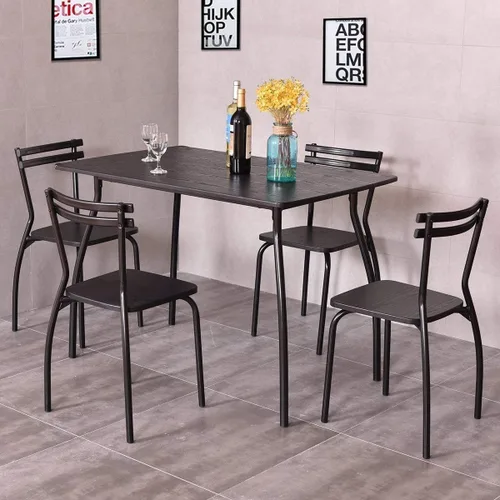 Miniatura 3 de Casart Juego de mesa y sillas de comedor rectangulares de 5 piezas, marco de acero negro con parte superior de MDF, 42 x 27.5 x 30.5 pulgadas, 4