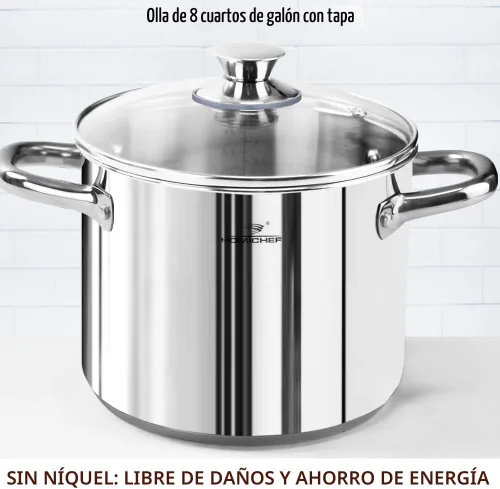 Miniatura 3 de HOMICHEF Juego de utensilios de cocina de acero inoxidable sin níquel de 14 piezas, juego de ollas y sartenes sin níquel, utensilios de cocina