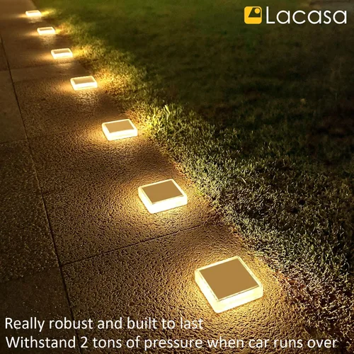 Miniatura 2 de Lacasa – Luces de terraza solares, paquete de 4 luces LED de 30LM para muelle, blanco cálido 2700K, luces de escalones exteriores alimentadas por