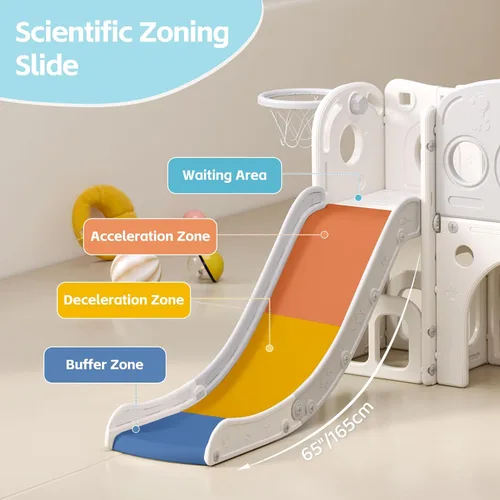 Miniatura 2 de Tobogán 8 en 1 para niños pequeños, juego para interiores y exteriores para niños de 1 a 3 años, tobogán escalador para niños con espacio de Gris