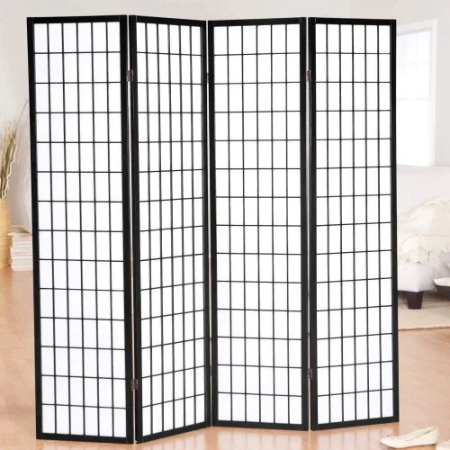 Miniatura 3 de GTU Furniture Estilo japonés 4 paneles Shoji madera divisor de habitación Oriental para el hogar/oficina (negro)