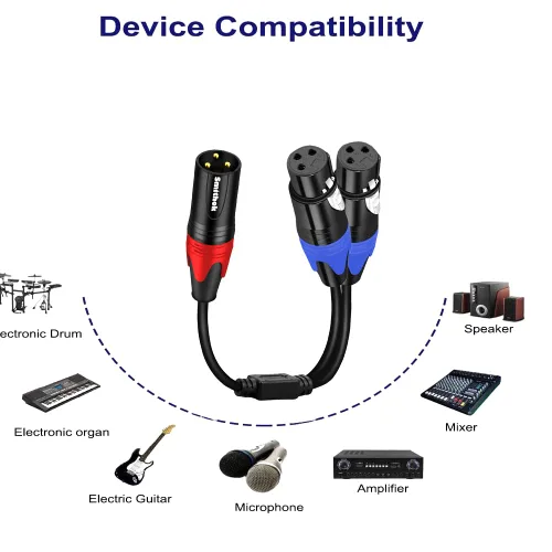 Miniatura 2 de Smithok Cable de micrófono divisor XLR Y de 1 macho a 2 hembras, 3 pines XLR 2 hembra a 1 macho, cable combinador Y cable de audio equilibrado