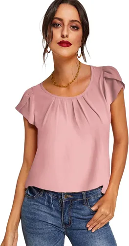 Miniatura 5 de Romwe Women's Elegant Short Sleeve Mock Neck Workwear Blouse Top Shirts