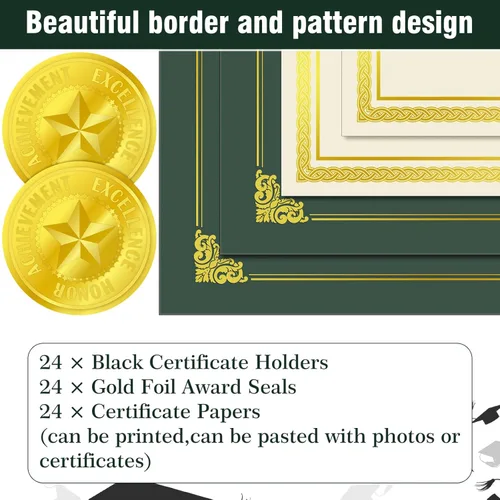 Miniatura 2 de Epakh Kit de 72 Piezas para Certificados Incluye 24 Portacedulas y 24 Papeles 24 Sellos de Reconocimiento de Lámina y Adhesivos Cubiertas para Negro