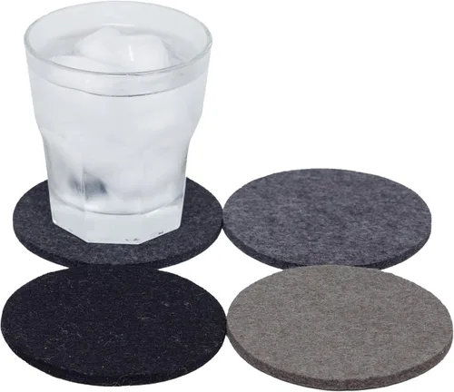 Miniatura 49 de Graf Lantz - Juego de 4 posavasos redondos de lana de merino Bierfilzl - Negro (círculos de 10 cm) - Absorbe el 30% del peso - Lana alemana