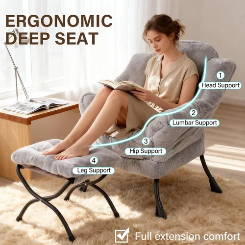 Miniatura 7 de Welnow - Silla perezosa con otomana, moderna silla de descanso con reposabrazos y bolsillo lateral, sillón de sofá tapizado de ocio, sillón